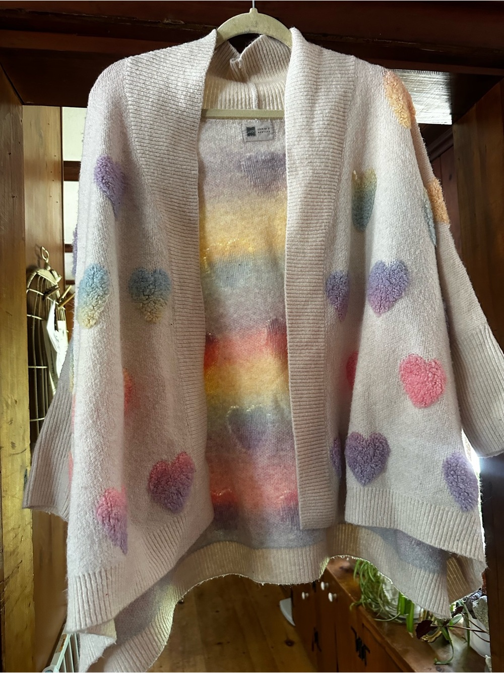 Open-Front Pastel Heart Cardigan Shrug - Light Pink